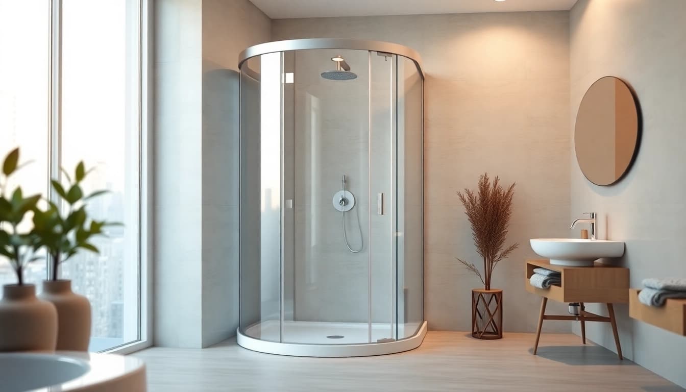 Erlebe die Duschkabine 100x100 pendeltür in einem eleganten Badezimmer mit modernem Design.
