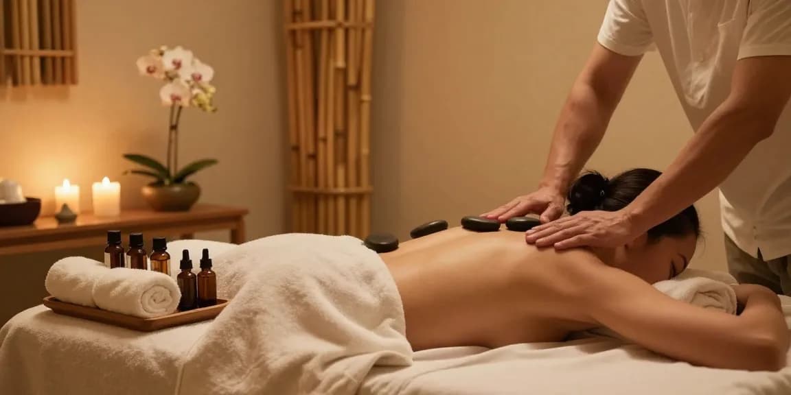 Rejuvenating spa treatment at ALO8 with warm ambiance, expert massage therapy, and essential oils for relaxation.