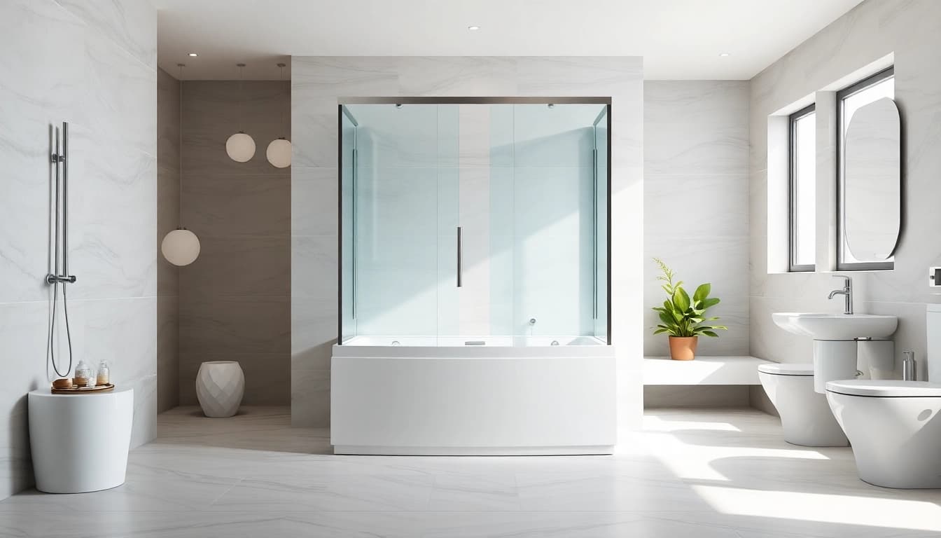 Duschkabine 80x80 in einem modernen Badezimmer mit elegantem Design und klaren Linien.