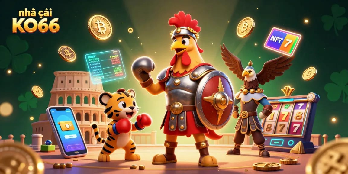 Place your bets with nhà cái KO66, featuring vibrant 3D casino-action elements.