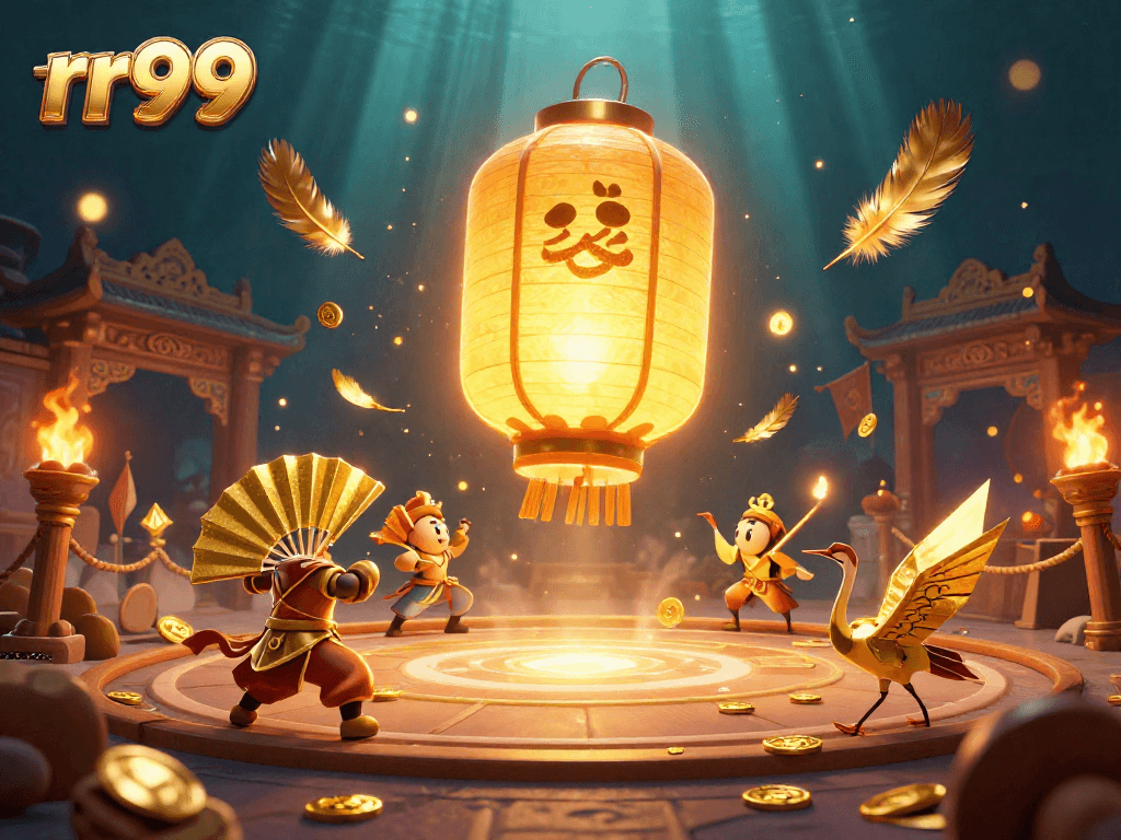 Join the excitement at rr99, where vibrant golden lanterns and spirited warriors light up the casino floor.