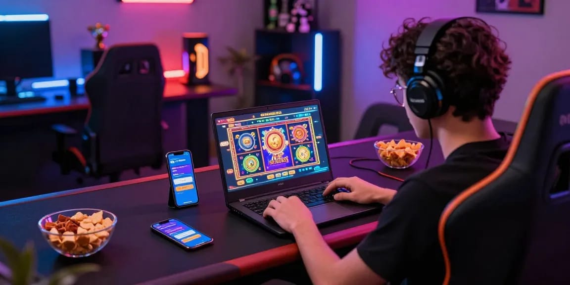 Exciting player experience at a credit card casino with colorful games and dynamic setup