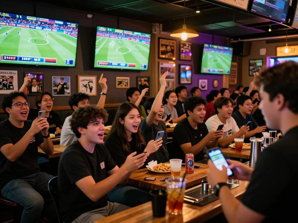 Cheering crowd actively placing bets on BONGDASO while watching live football.