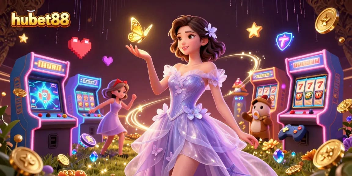 Engage in thrilling slots and jackpots at hubet88, showcasing a vibrant 3D illustration of gaming excitement.
