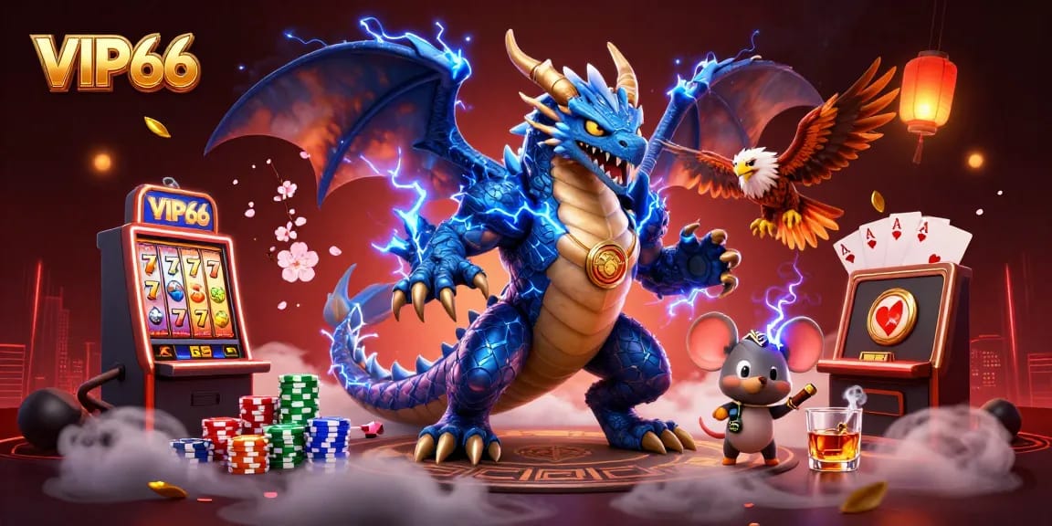 Engage with VIP66 in a thrilling casino atmosphere, showcasing dynamic characters and vibrant slot games.