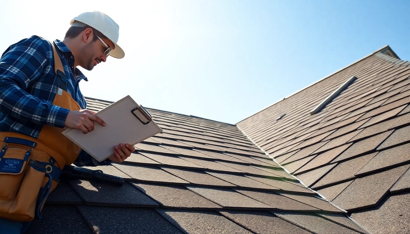 Expert roofing company team conducting assessments on a residential roof's structure.