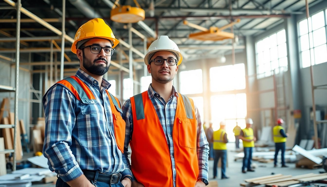 New Jersey General Contractor supervising a construction project on-site with a team.