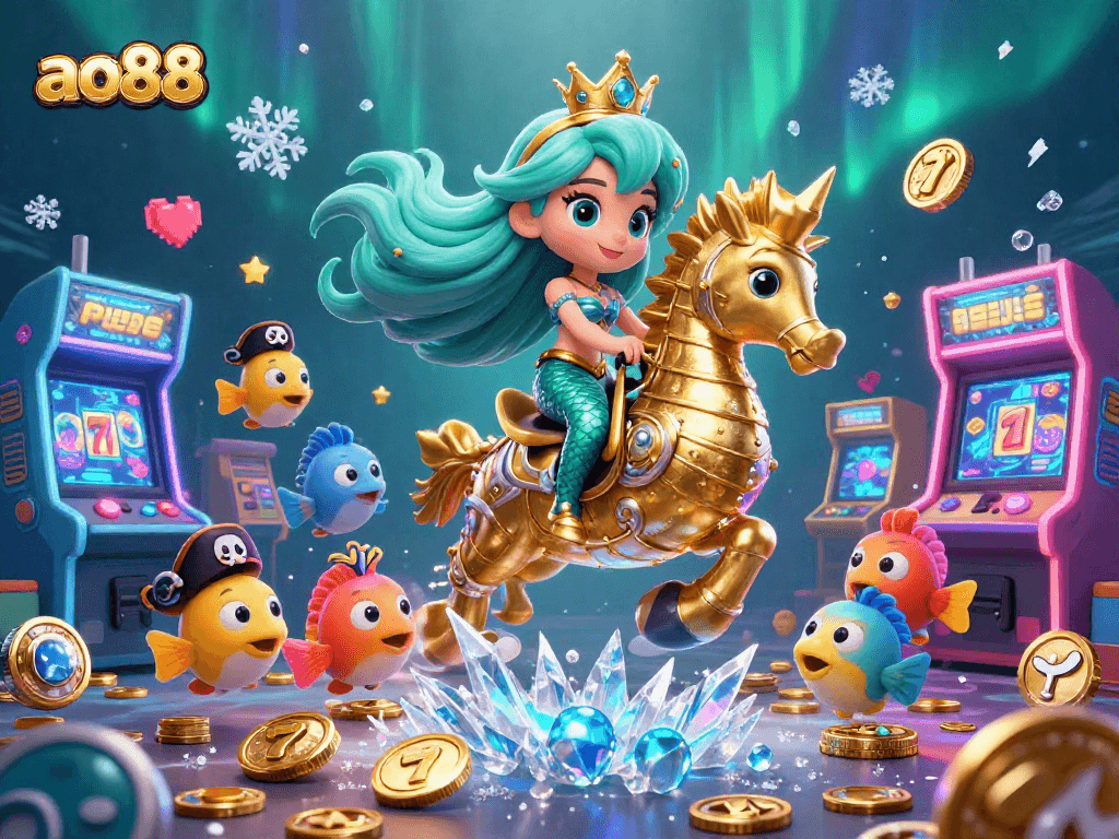 Experience the thrill of ao88 with our vibrant underwater casino adventure illustration.
