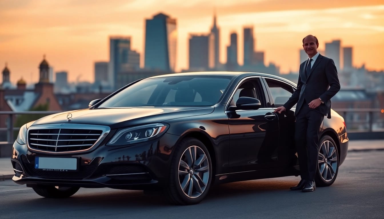 Experience premier Chauffeur Services Nottingham with a professional driver beside a luxurious sedan.