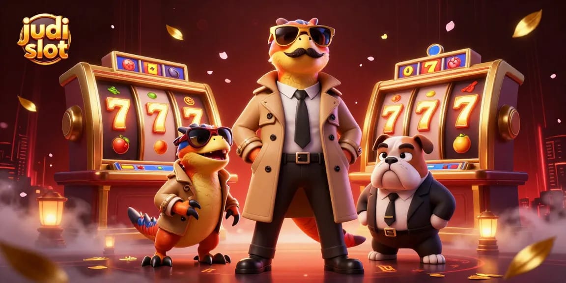 Spin the reels on top judi slot machines with raptors, surrounded by colorful casino elements.