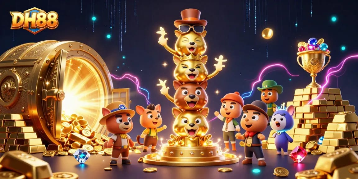 Engage with thrilling moments at DH88, showcasing vibrant totem creatures and stellar casino treasures.