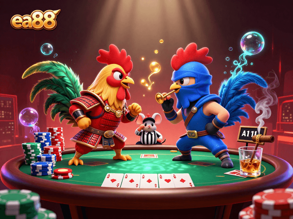 Engage in thrilling encounters at ea88 with dramatic rooster showdowns and vibrant casino elements.