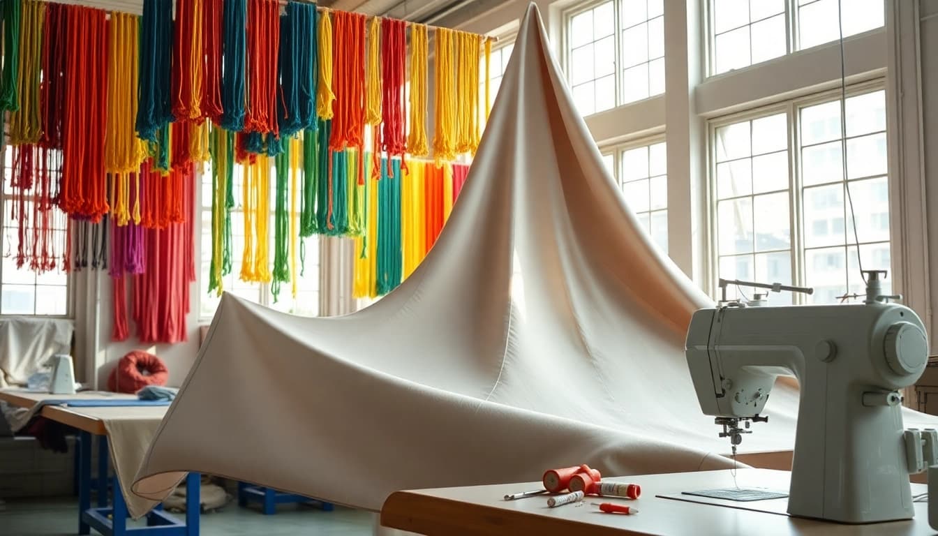 Viscose stof met levendige kleuren in een textielatelier, levendig goed verlicht.