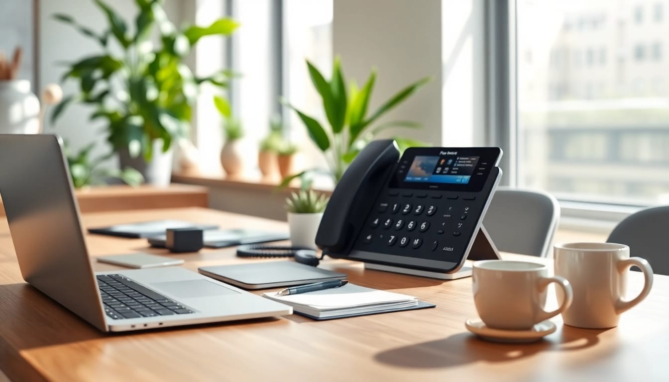 Optimize your communication with a voip phone system for small business set in a professional office.