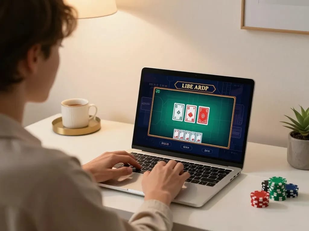 Engaging in online casino gameplay at home with SC88 on laptop, showcasing responsible gaming atmosphere.