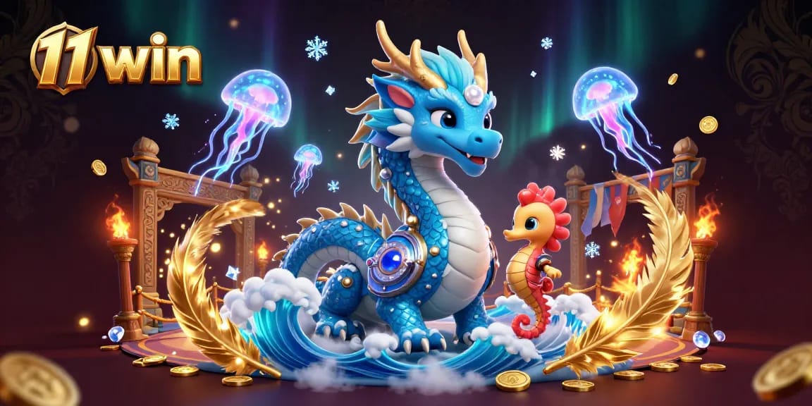 Experience 11 win at a vibrant casino scene with ocean-themed fantasy characters.