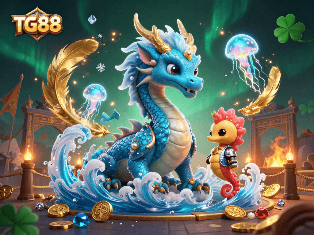 Experience exciting gameplay at TG88 with a captivating 3D dragon and vibrant casino elements.