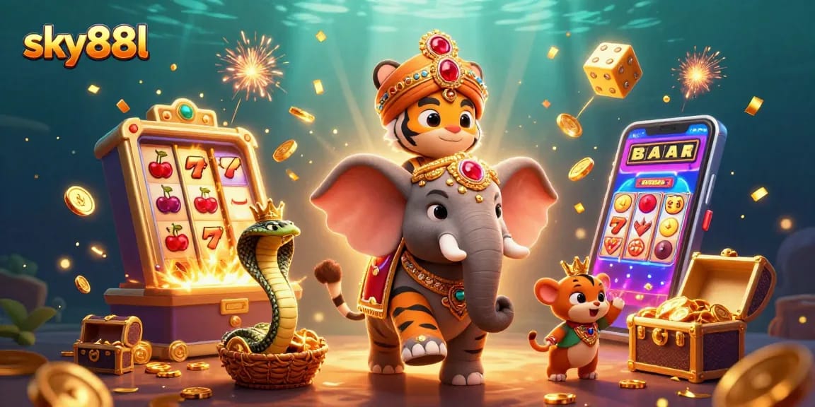 Bet big with sky88l in a vibrant 3D casino scene filled with exciting gaming elements.