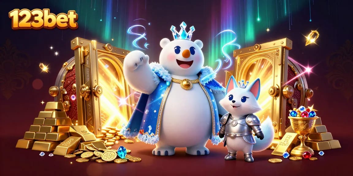 Win big at 123bet with thrilling cartoon illustrations of polar bear and treasures