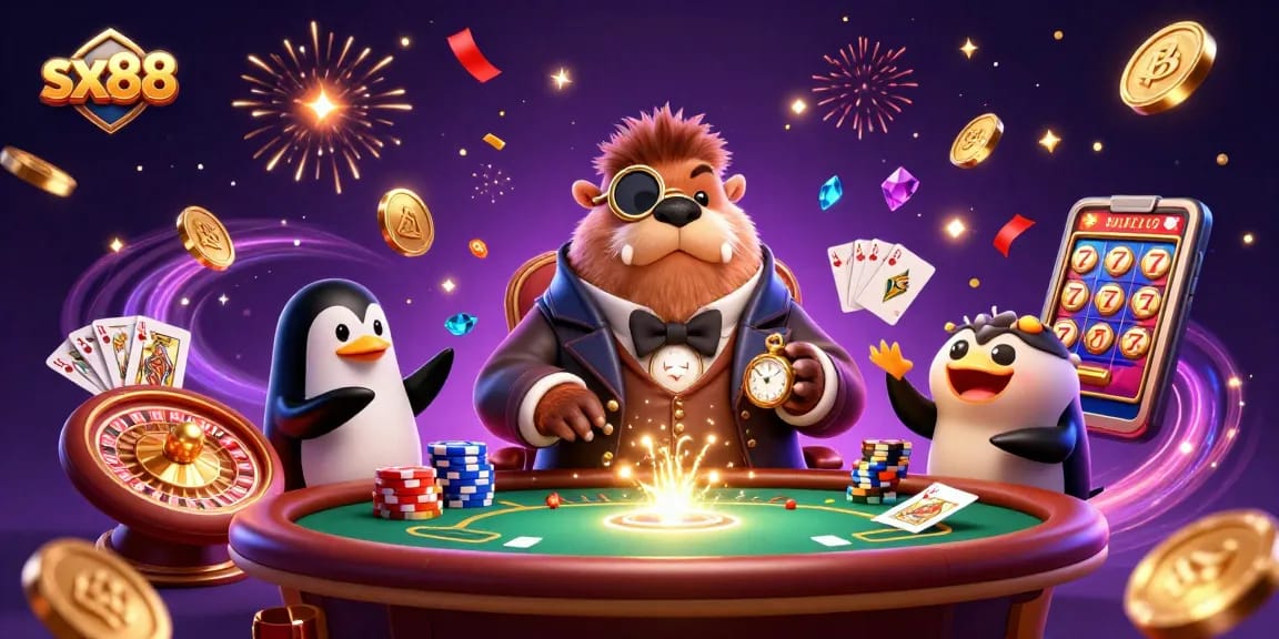 Experience high-stakes gameplay in sx88's underwater casino with vibrant 3D characters.