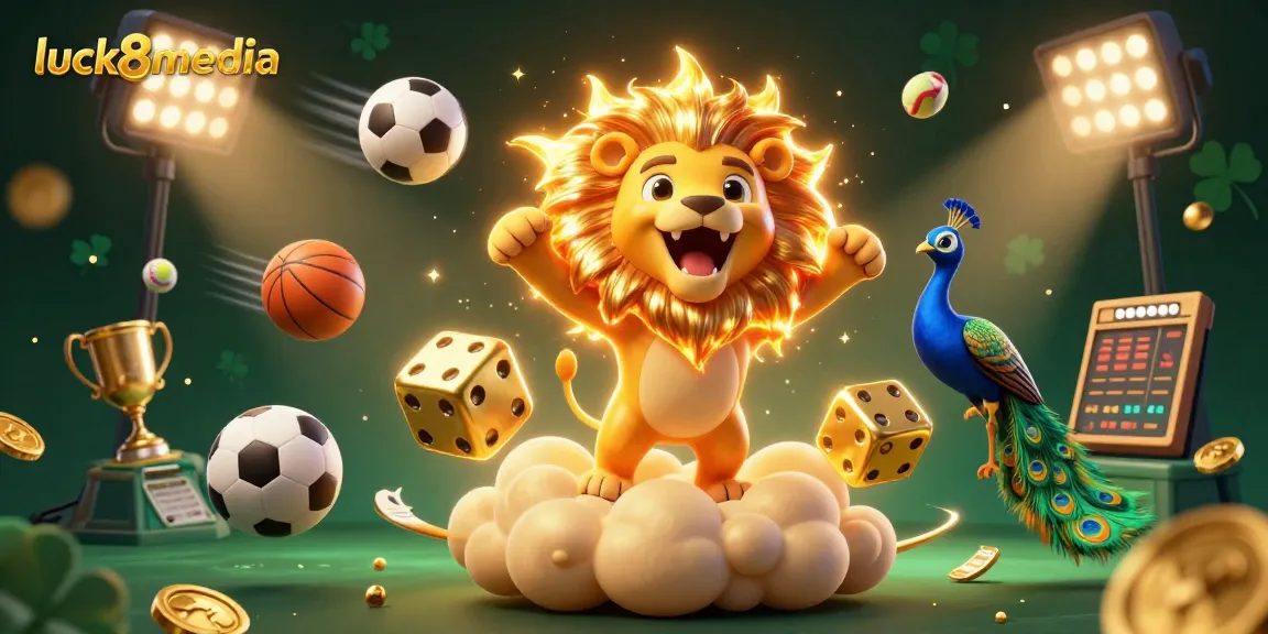 Join the excitement at luck8media with a vibrant casino-themed digital illustration showcasing sports betting elements.
