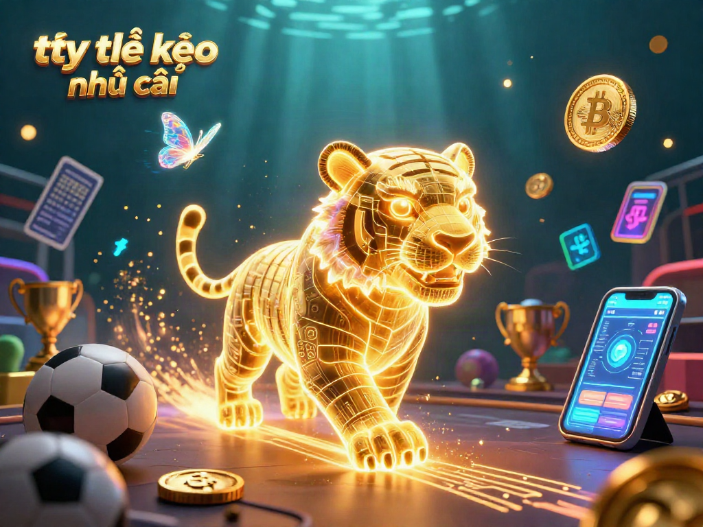 Engage with tỷ lệ kèo nhà cái in a vibrant 3D casino scene featuring a golden tiger and sports betting themes.