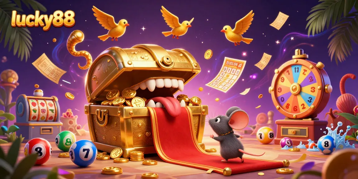 Engage with lucky88 as a vibrant treasure chest animation captivates adventurers amidst casino elements.