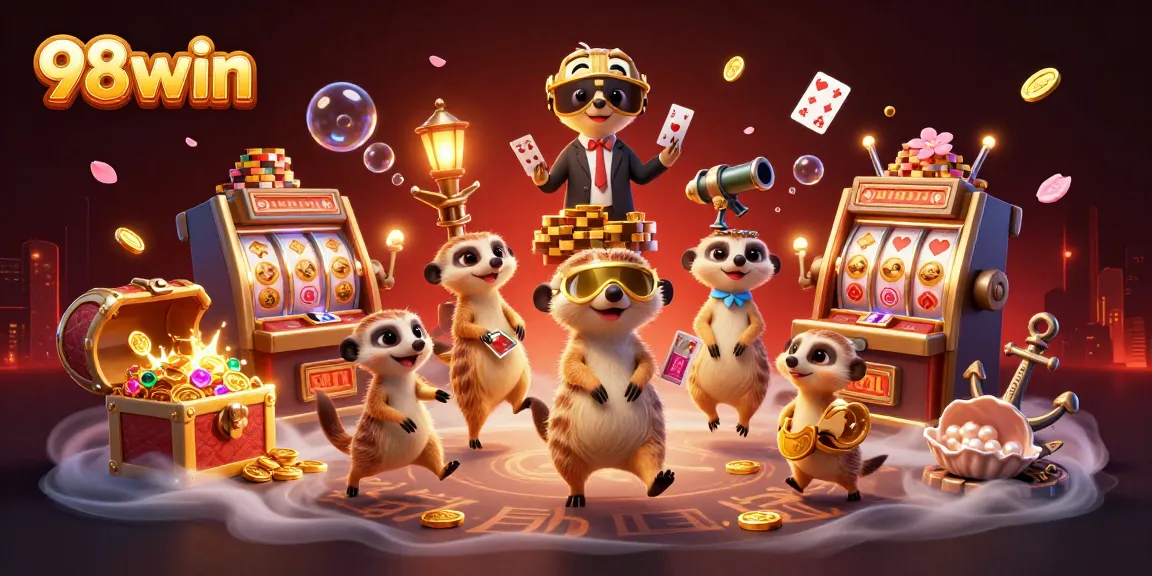 Experience thrilling wins at 98win with a vibrant meerkat casino scene full of action and excitement.