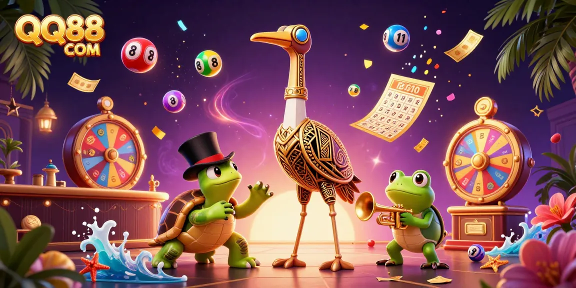 Engage in thrilling games at QQ88 COM showcasing a vibrant casino scene with animated characters and casino elements.