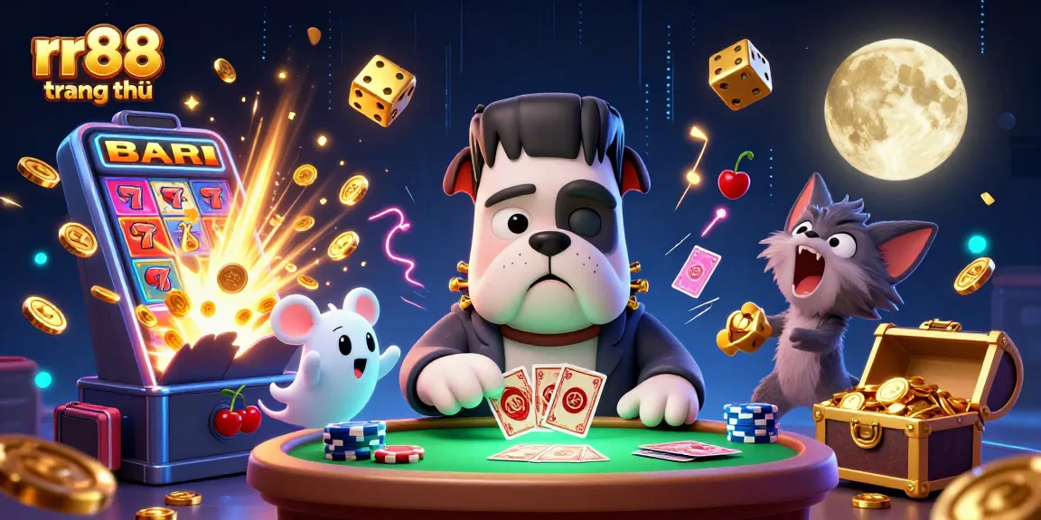 rr88 trang chủ features an exciting 3D casino scene with unique characters and vibrant game elements.