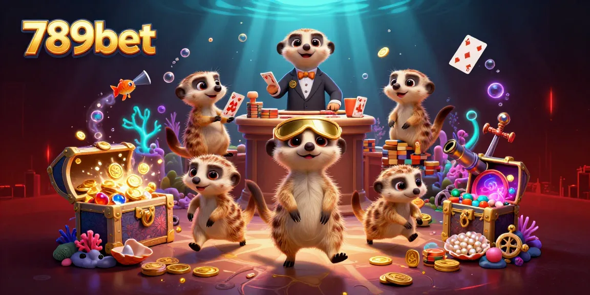 Experience the excitement of 789bet with a vibrant casino scene featuring meerkats in action with chips and cards.