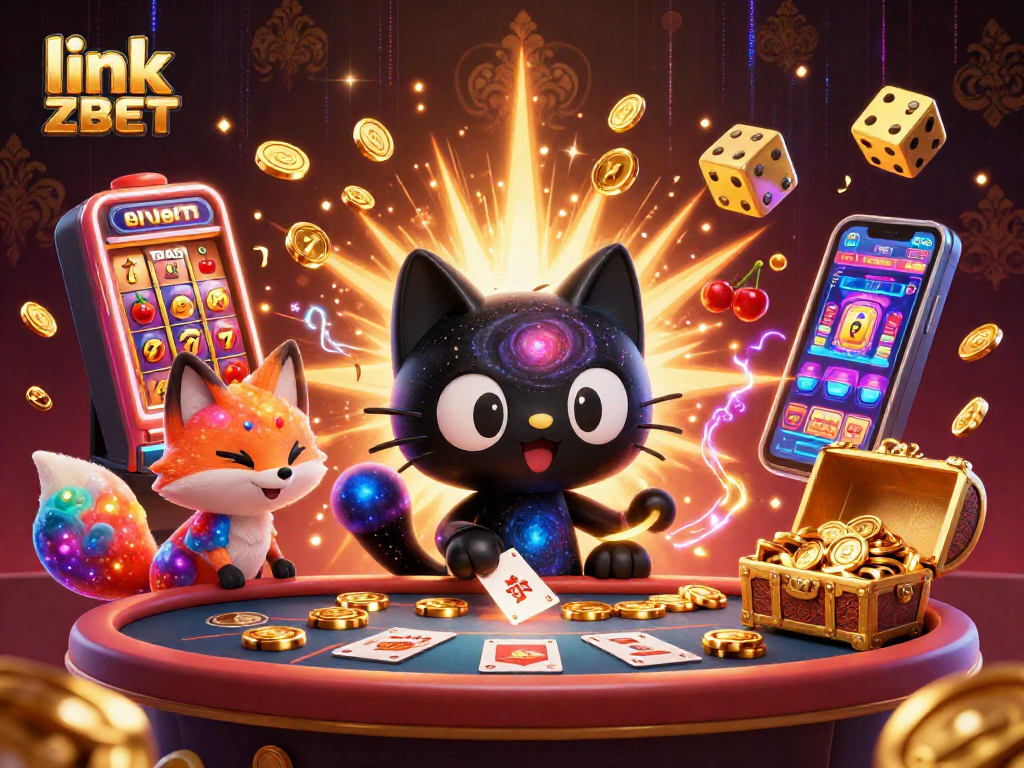 Feel the thrill with link ZBET as the black hole cat draws in golden chips at a lively cosmic casino.