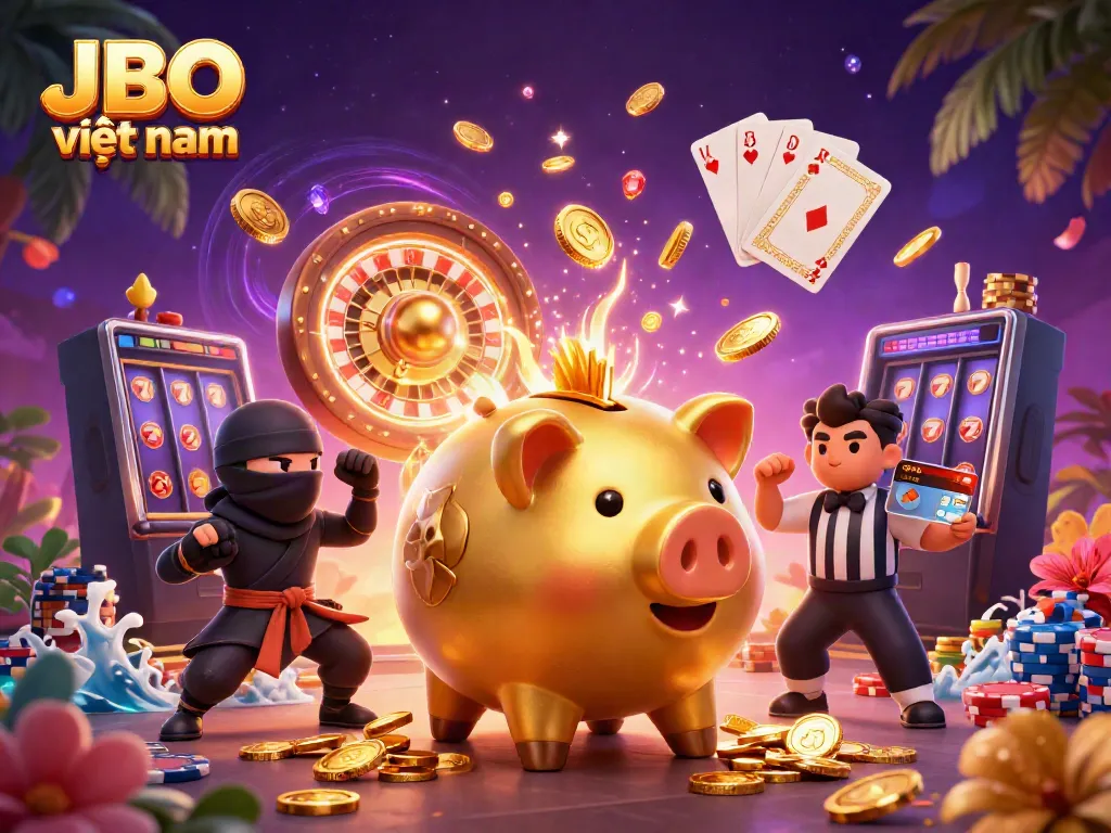 Experience the thrill of JBO việt nam with a vibrant depiction of a sumo wrestler and dynamic casino elements.