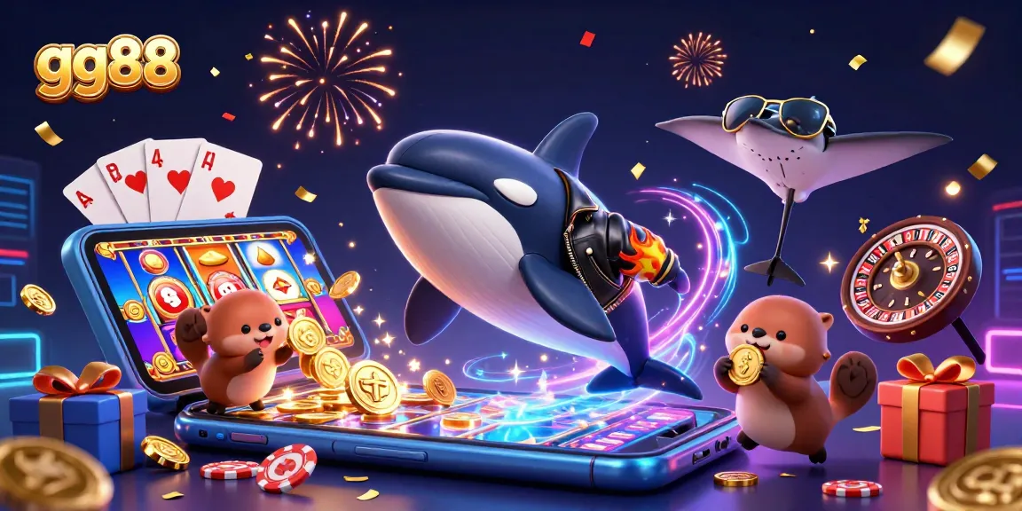 Experience thrilling gaming at gg88 with an exciting 3D casino-inspired illustration.