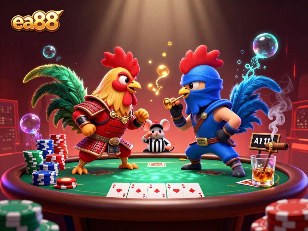 Engage in thrilling encounters at ea88 with dramatic rooster showdowns and vibrant casino elements.