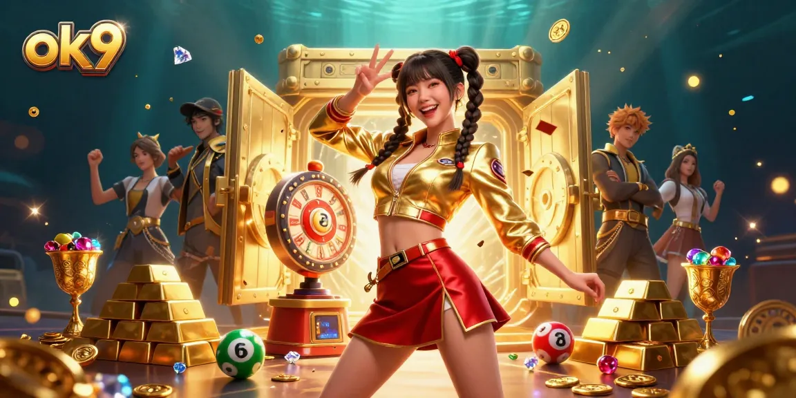 Bet on winnings with ok9's vibrant casino scene featuring colorful lottery elements.
