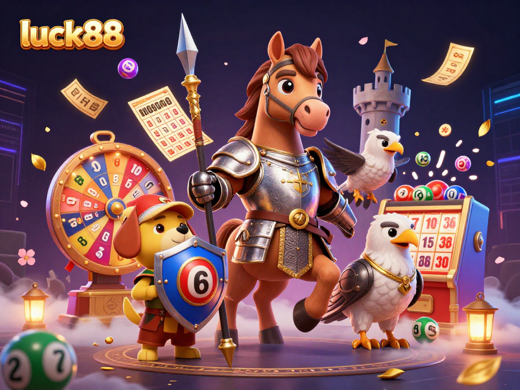 Engage with luck88 through an exhilarating casino scene with medieval characters and vibrant gaming elements.