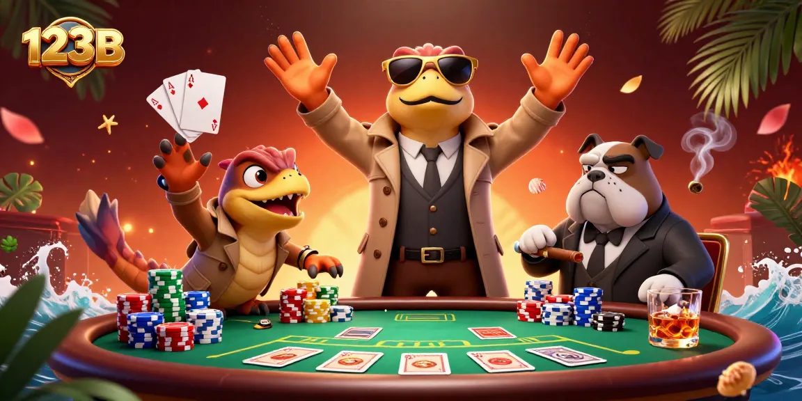 Play thrilling games at 123 B while three cartoon raptors sneak into a VIP casino lounge.