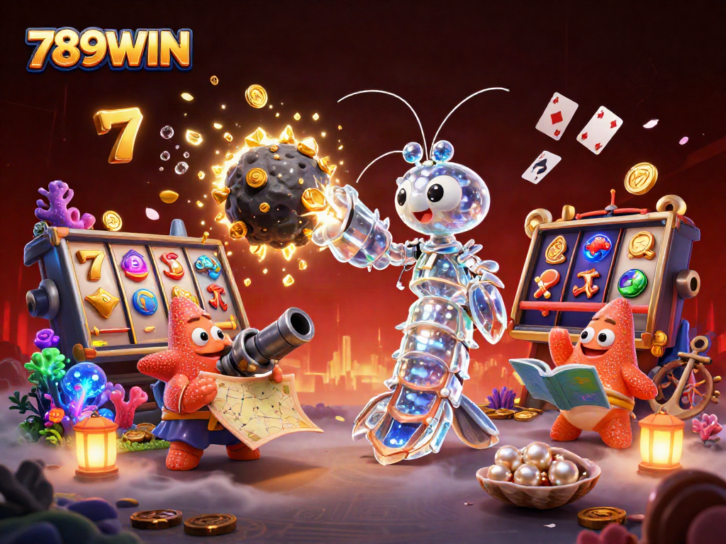 Engage with thrilling gameplay at 789WIN featuring vibrant slot reels and galactic characters.