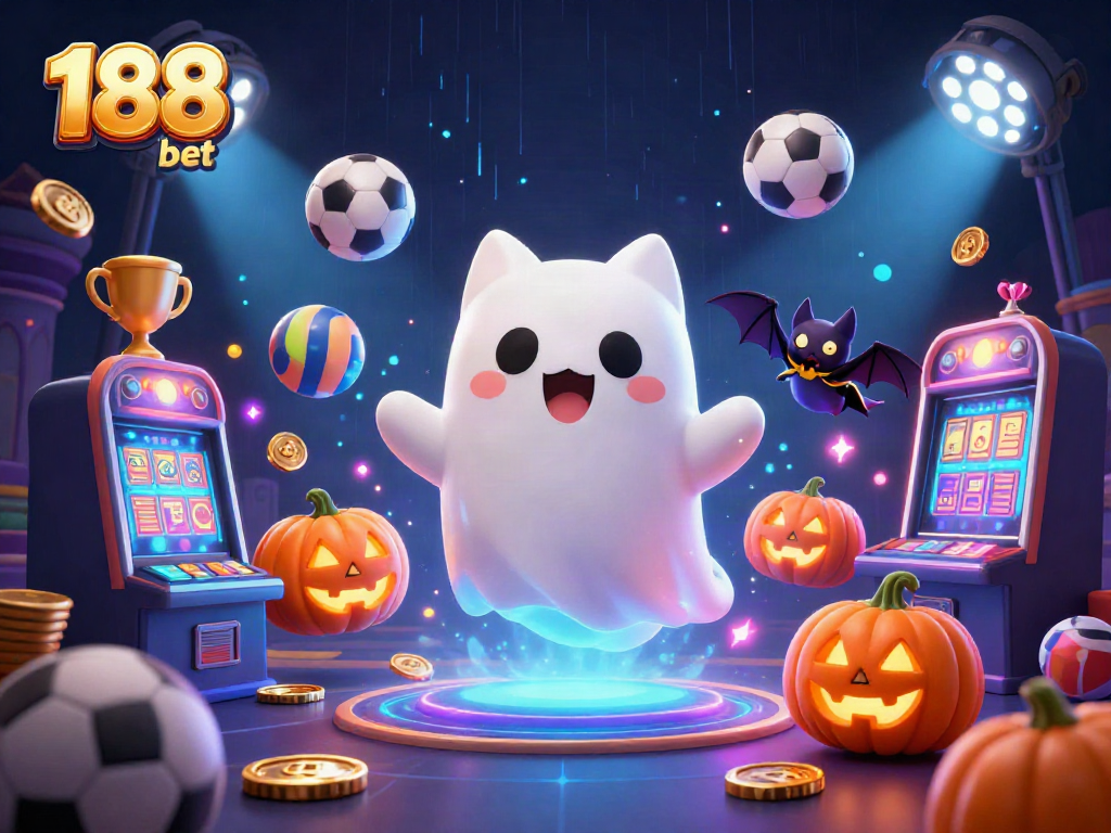 Bet on exciting games with 188 bet featuring a ghost cat and a vampire bat in a haunted casino.