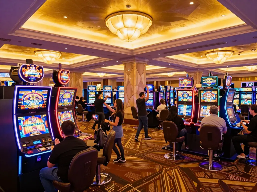 Players enjoying the lucky88 slot machine amid an energetic casino atmosphere