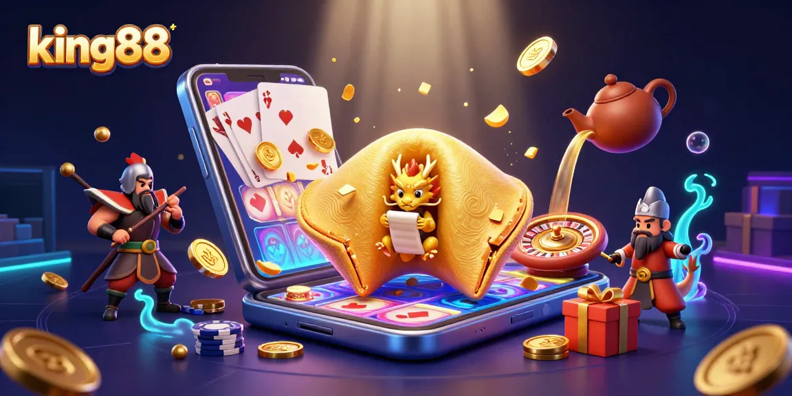 Spin to win at king88 with a dragon, fortune cookie, and vibrant casino elements.