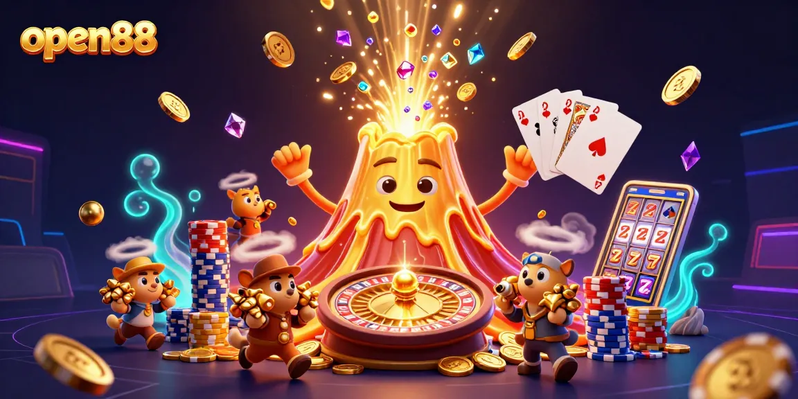Experience winning thrills at open88 with a vibrant 3D casino scene overflowing with treasures.