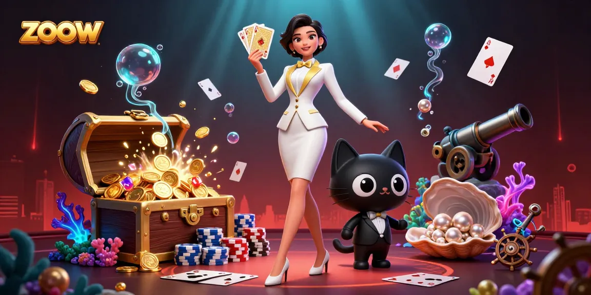 Experience thrilling poker action with the glamorous zoow, surrounded by dazzling casino elements.