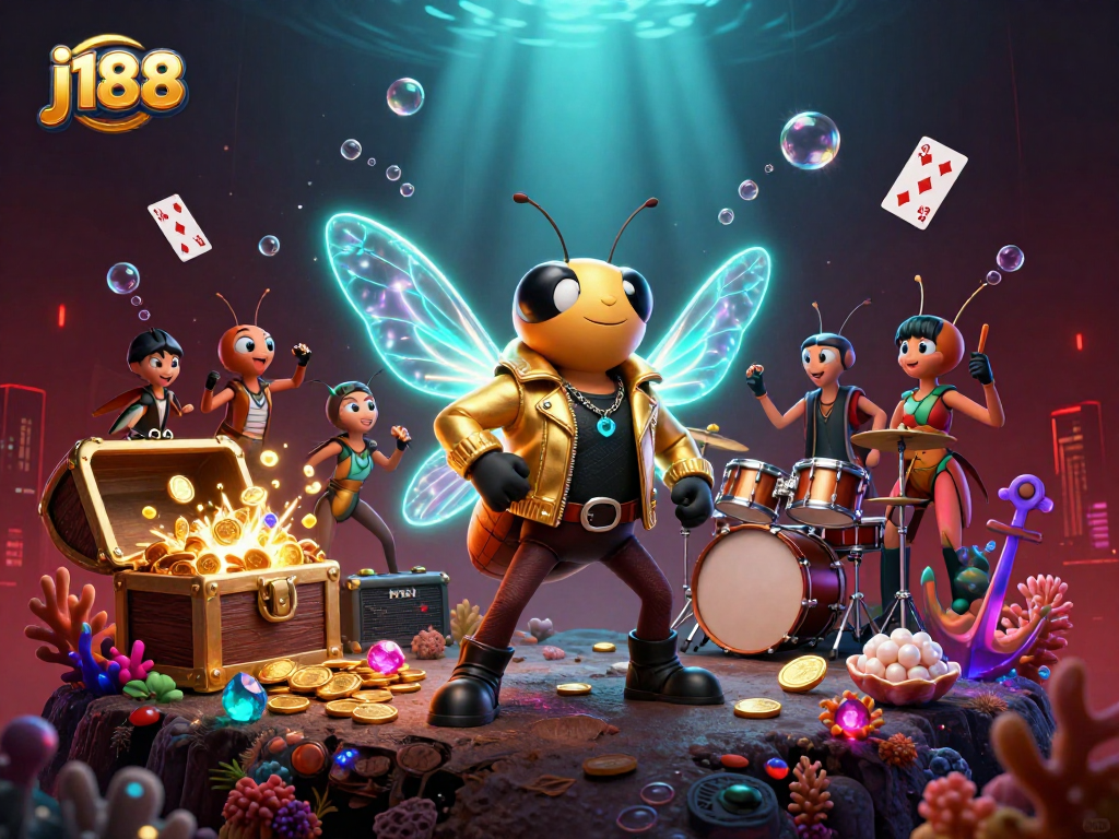 Join the action at j188 with a vibrant underwater scene featuring games and treasures of the casino.