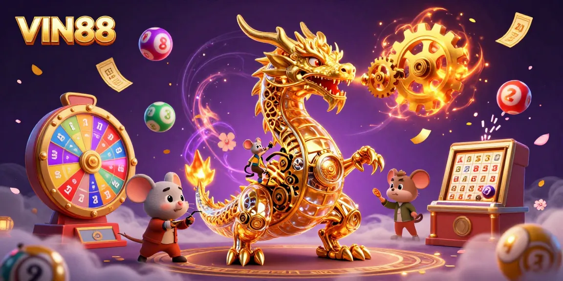 Experience thrilling play at VIN88 with a vibrant 3D casino fantasy scene featuring games and excitement.