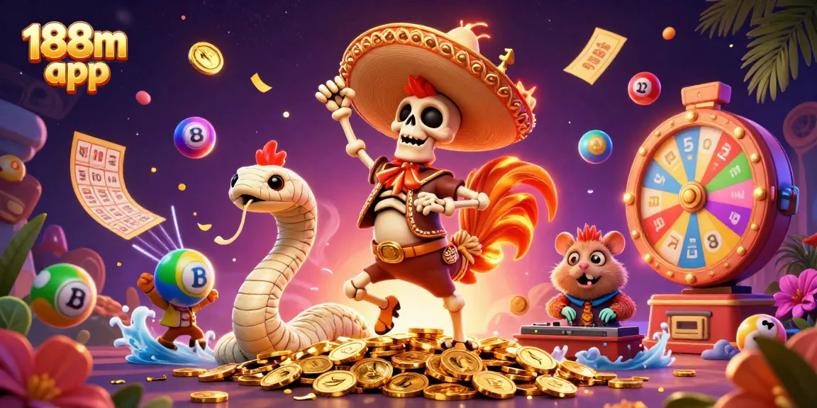 Play and win big with the 188m app featuring dynamic casino elements and vibrant characters.
