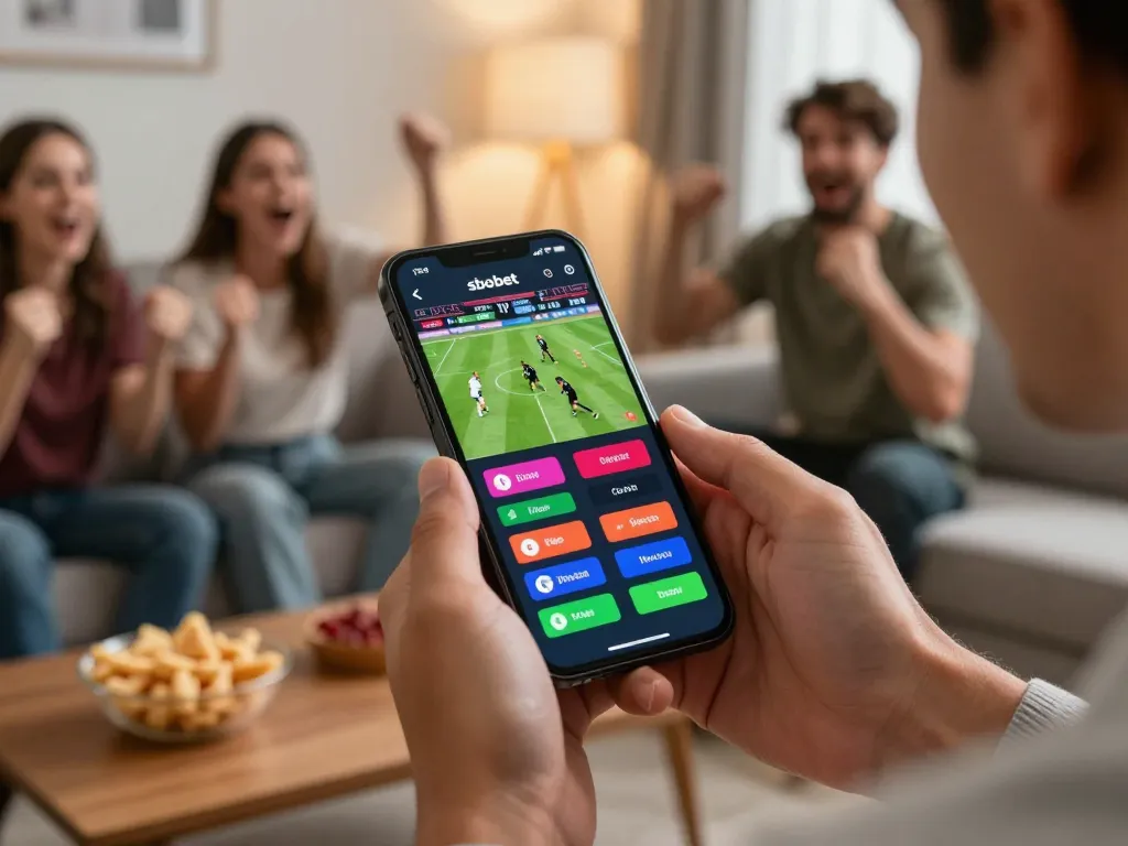 Engaging in sports betting on sbobet mobile app amid match excitement.