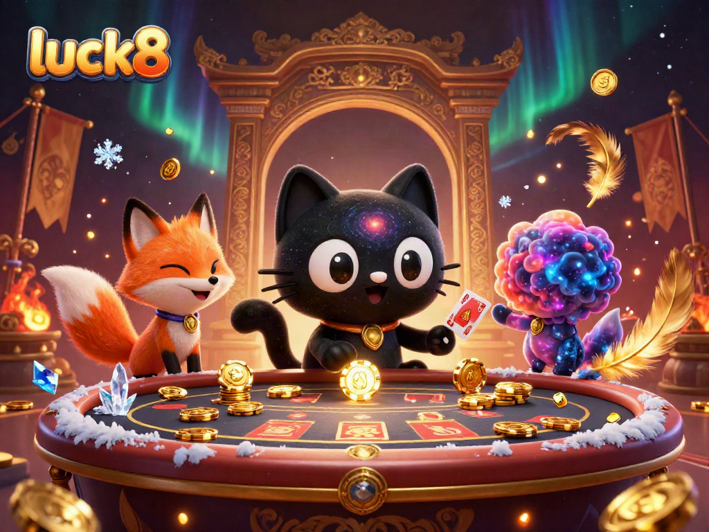 Luck8 captures captivating casino energy with a charming black hole cat and colorful nebula fox.