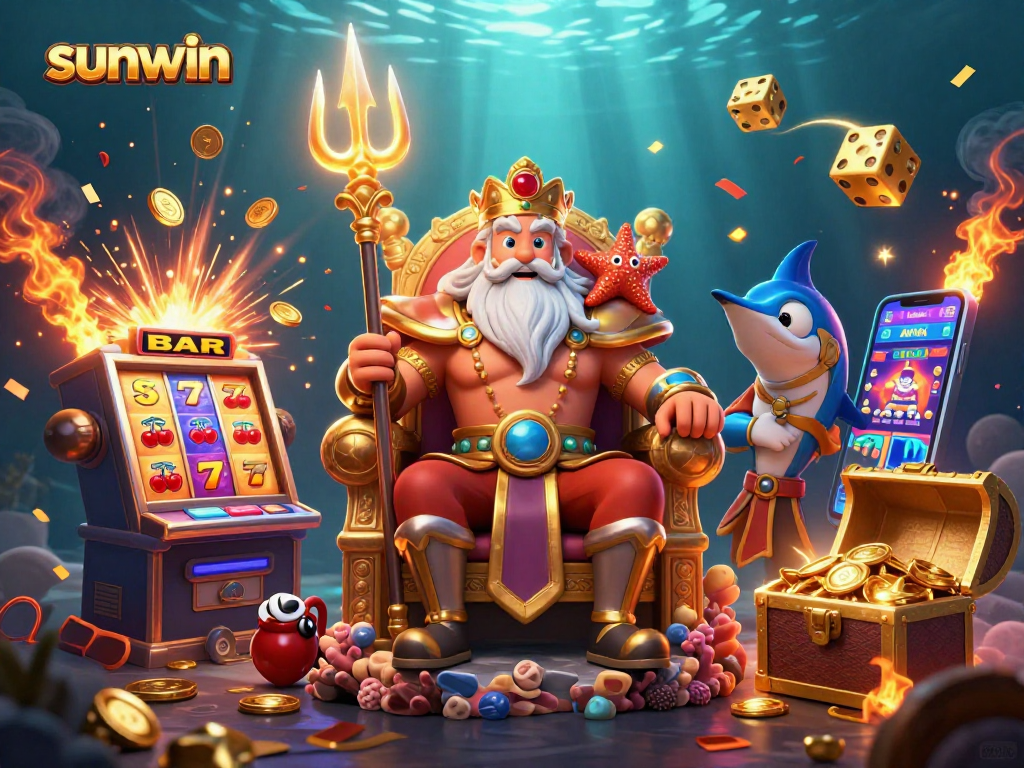 Win big with sunwin at an ultra-detailed casino scene featuring jackpot bursts and gaming action!
